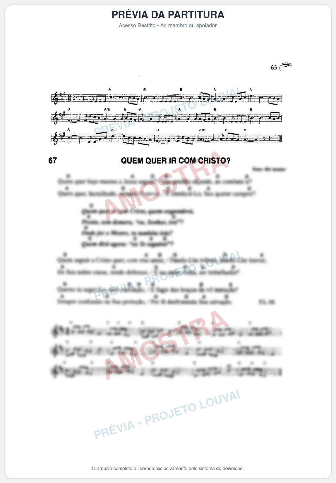 Prévia protegida da primeira página da partitura Partitura da música Quem Quer ir com Cristo_ (Harpa Cristã nº67) - Harpa Cristã Cifrada - Tom D