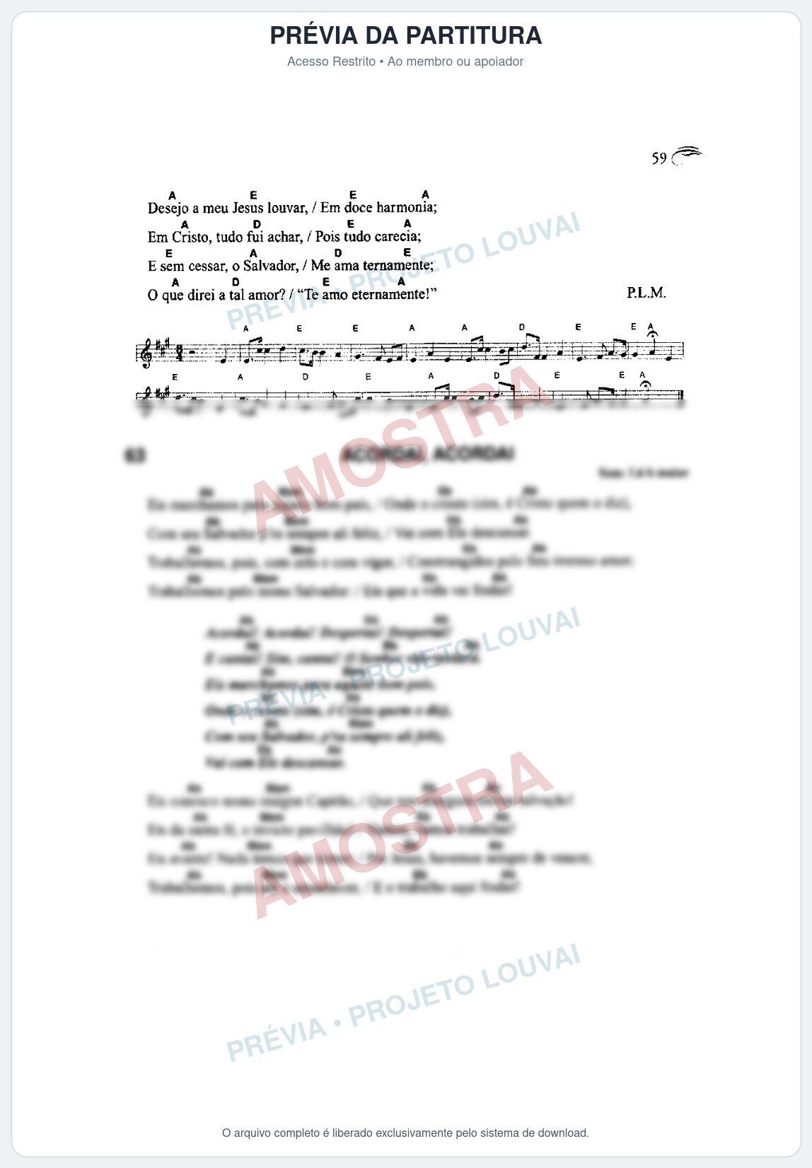Prévia protegida da primeira página da partitura Partitura da música Acordai, Acordai (Harpa Cristã nº63) - Harpa Cristã Cifrada - Tom Ab