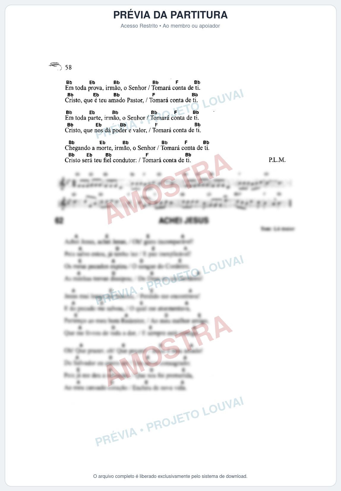 Prévia protegida da primeira página da partitura Partitura da música Achei Jesus (Harpa Cristã nº62) - Harpa Cristã Cifrada - Tom A