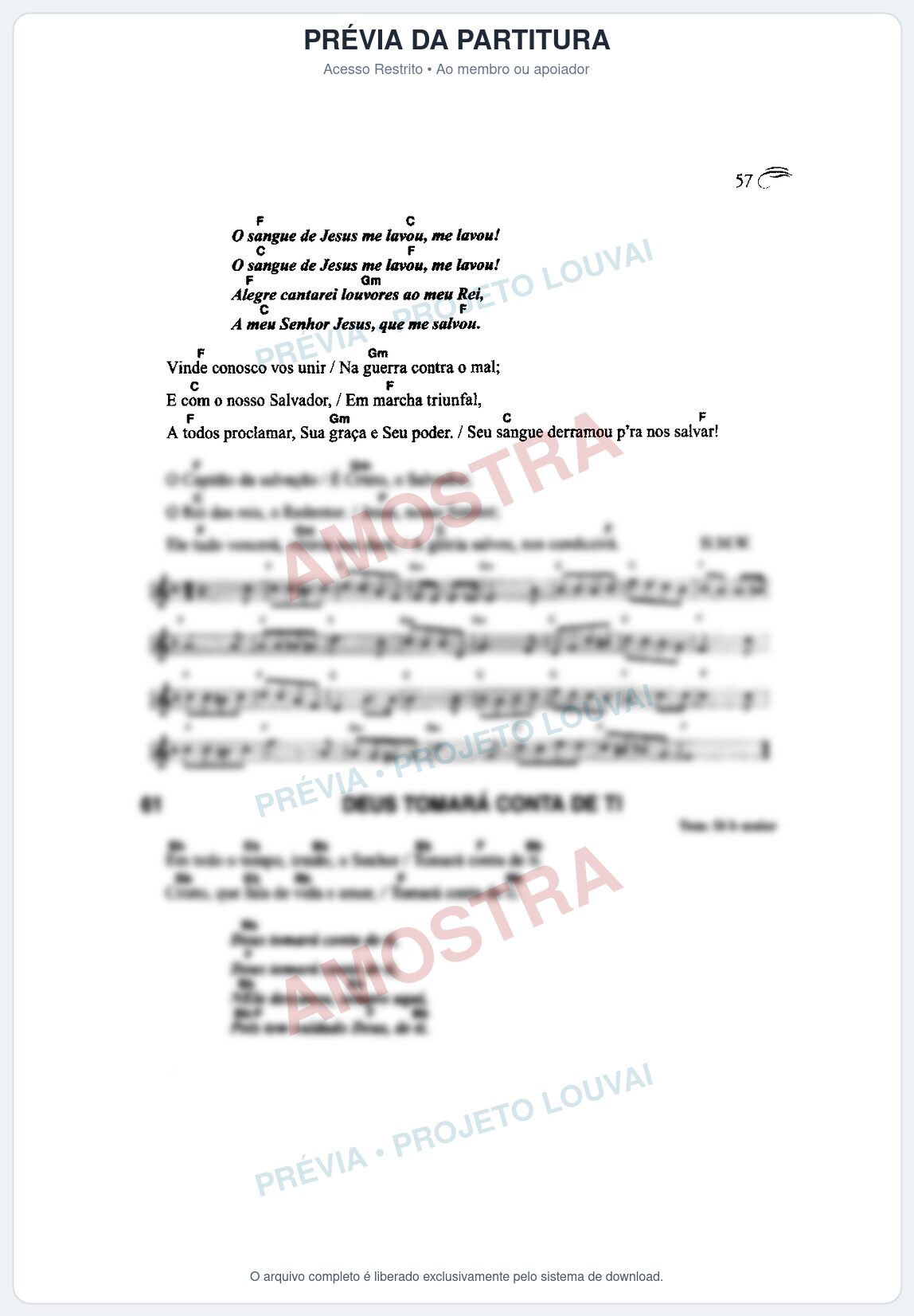 Prévia protegida da primeira página da partitura Partitura da música Deus Tomará Conta de Ti (Harpa Cristã nº61) - Harpa Cristã Cifrada - Tom Bb