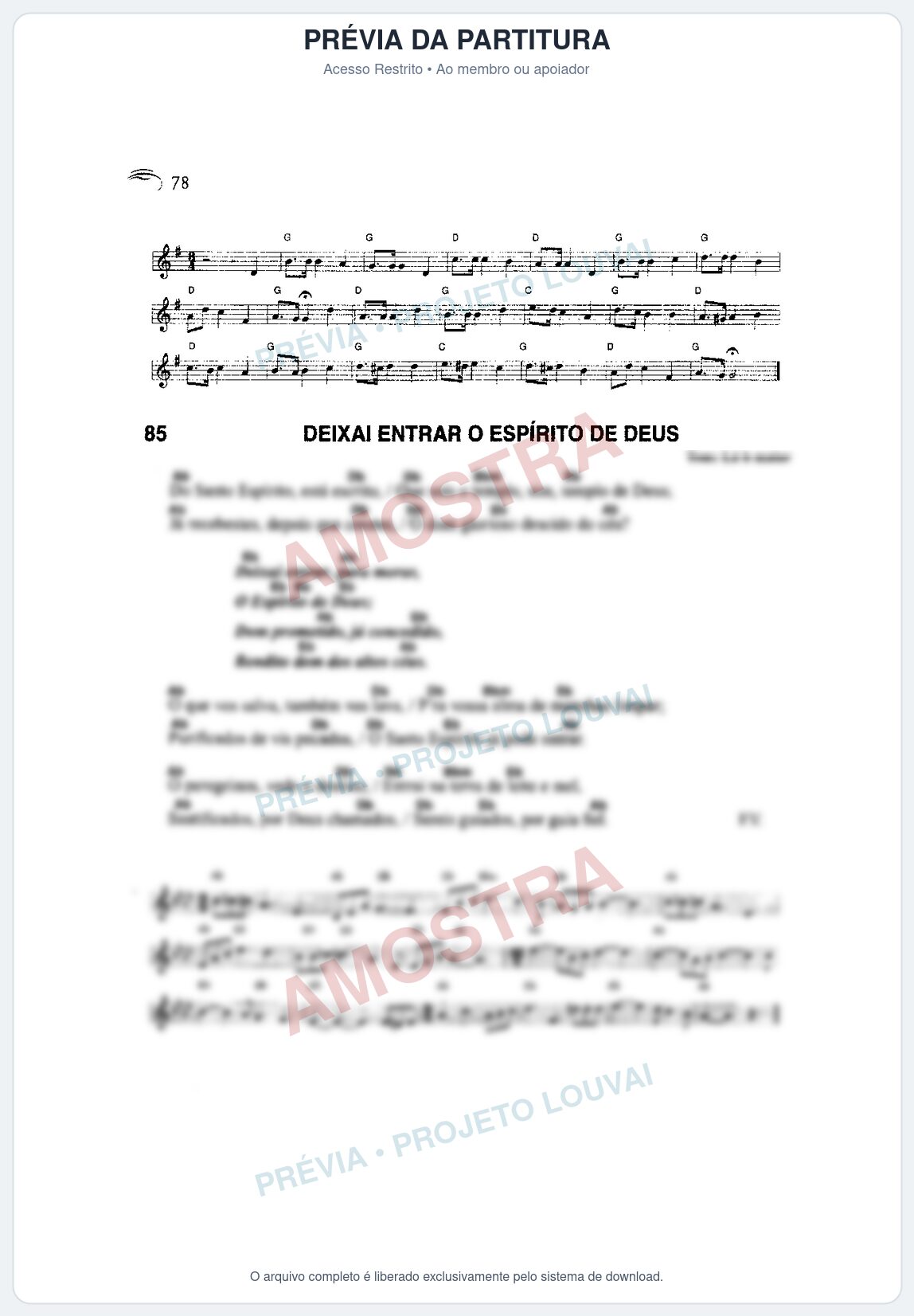 Prévia protegida da primeira página da partitura Partitura da música Deixai Entrar o Espírito de Deus (Harpa Cristã nº85) - Harpa Cristã Cifrada - Tom Ab