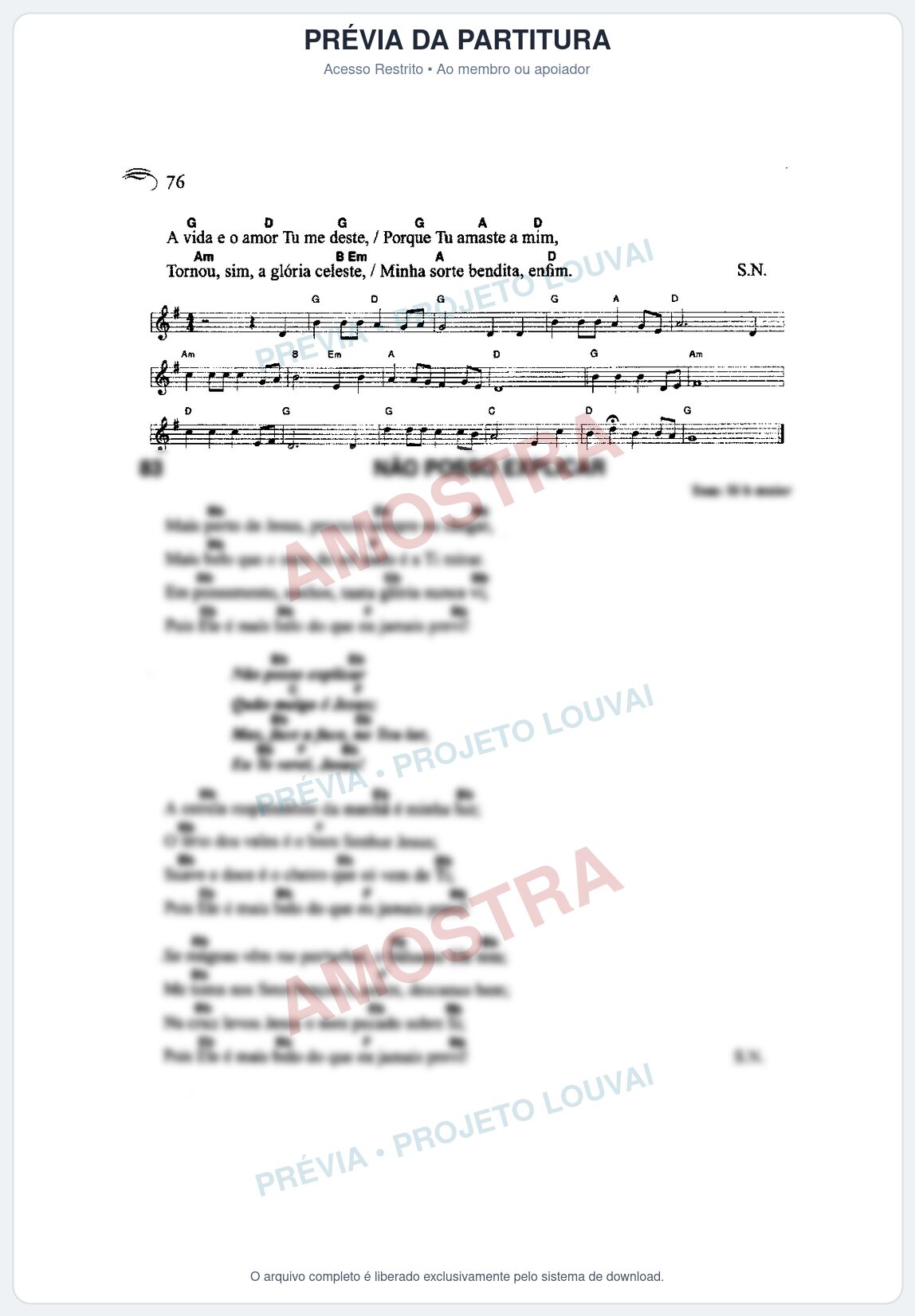 Prévia protegida da primeira página da partitura Partitura da música Não Posso Explicar (Harpa Cristã nº83) - Harpa Cristã Cifrada - Tom Bb
