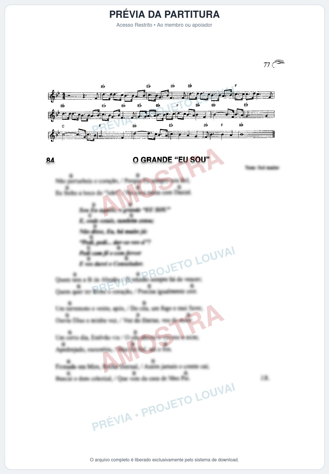 Prévia protegida da primeira página da partitura Partitura da música O Grande Eu Sou (Harpa Cristã nº84) - Harpa Cristã Cifrada - Tom G