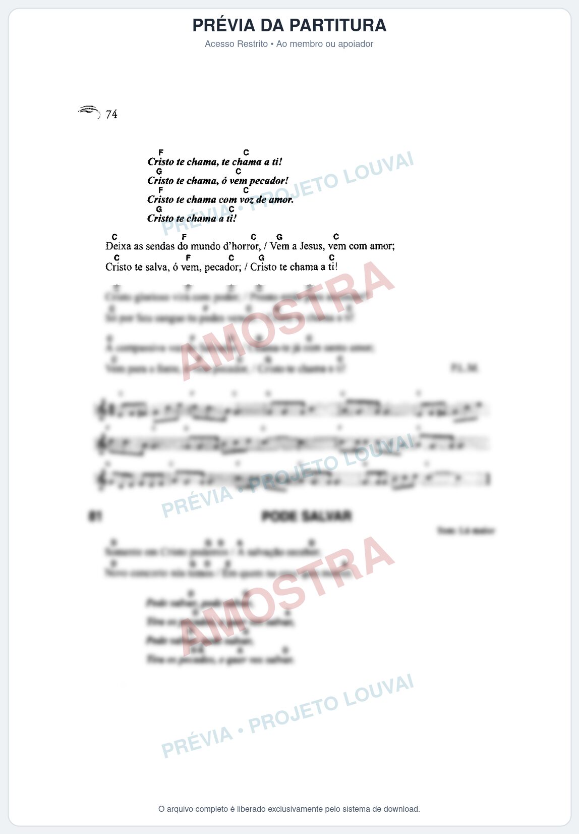 Prévia protegida da primeira página da partitura Partitura da música Pode Salvar (Harpa Cristã nº81) - Harpa Cristã Cifrada - Tom A