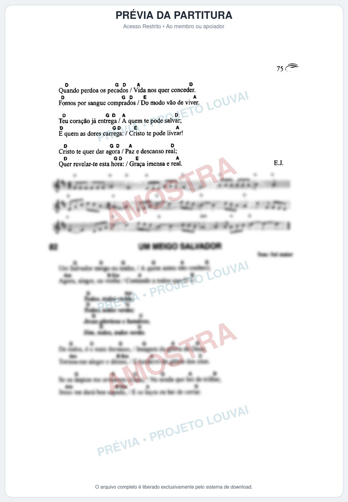 Prévia protegida da primeira página da partitura Partitura da música Um Meigo Salvador (Harpa Cristã nº82) - Harpa Cristã Cifrada - Tom G