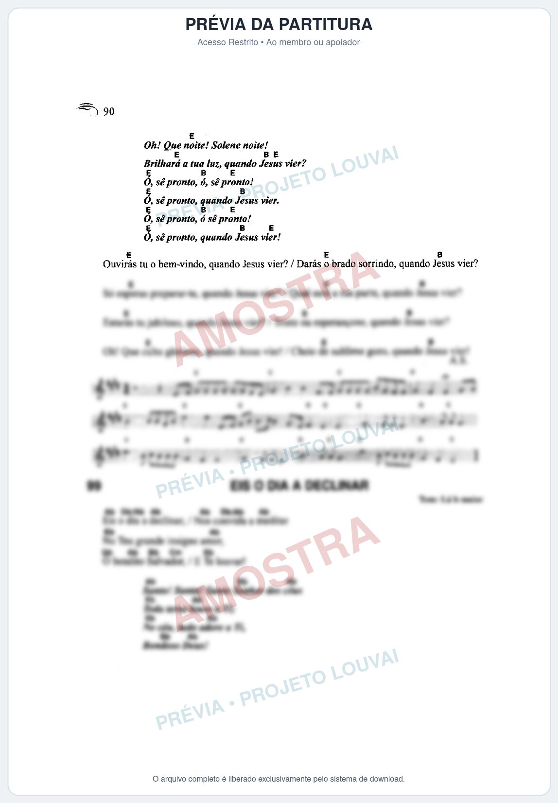 Prévia protegida da primeira página da partitura Partitura da música Eis o Dia a Declinar (Harpa Cristã nº99) - Harpa Cristã Cifrada - Tom Ab