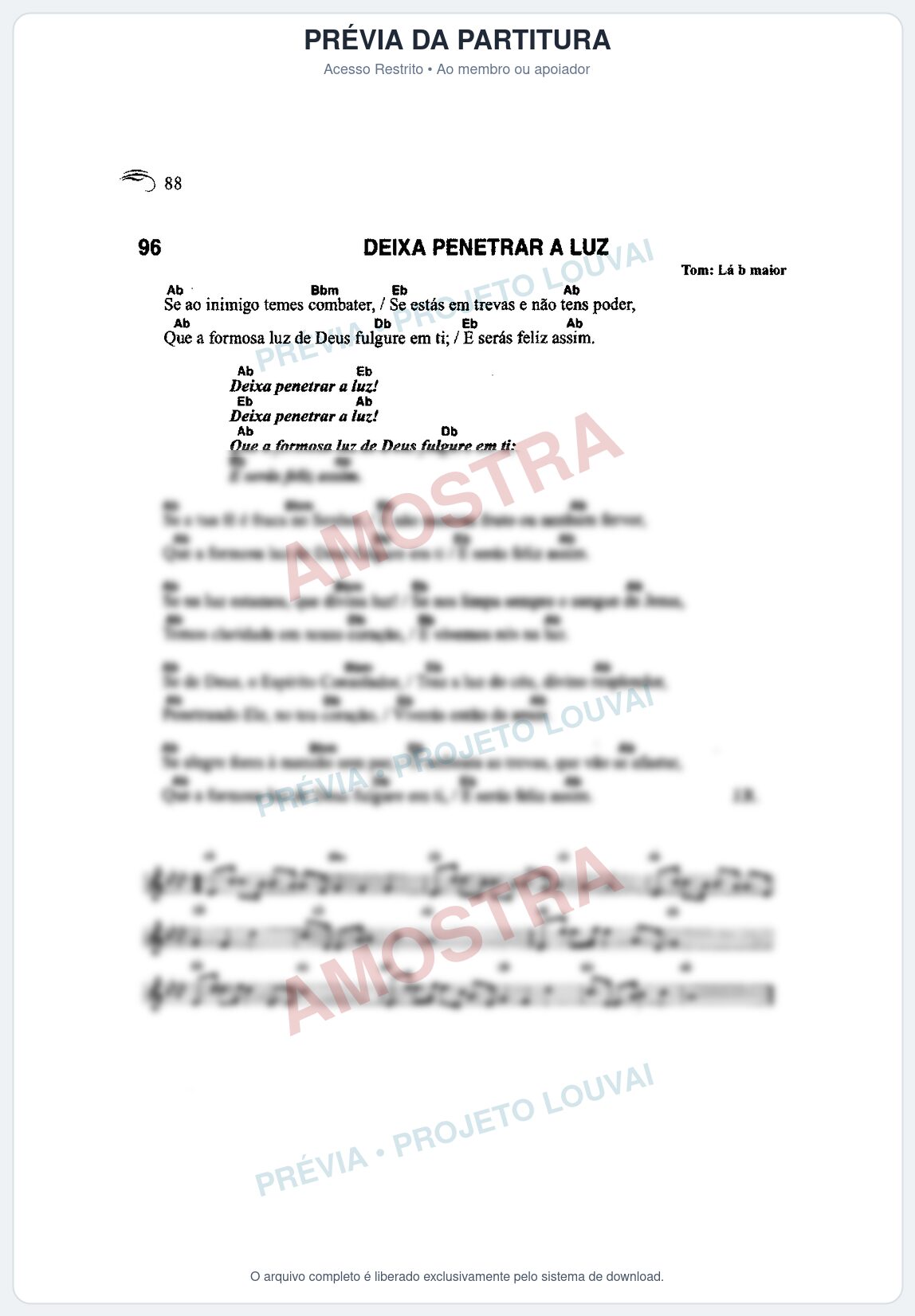 Prévia protegida da primeira página da partitura Partitura da música Deixa Penetrar a Luz (Harpa Cristã nº96) - Harpa Cristã Cifrada - Tom Ab