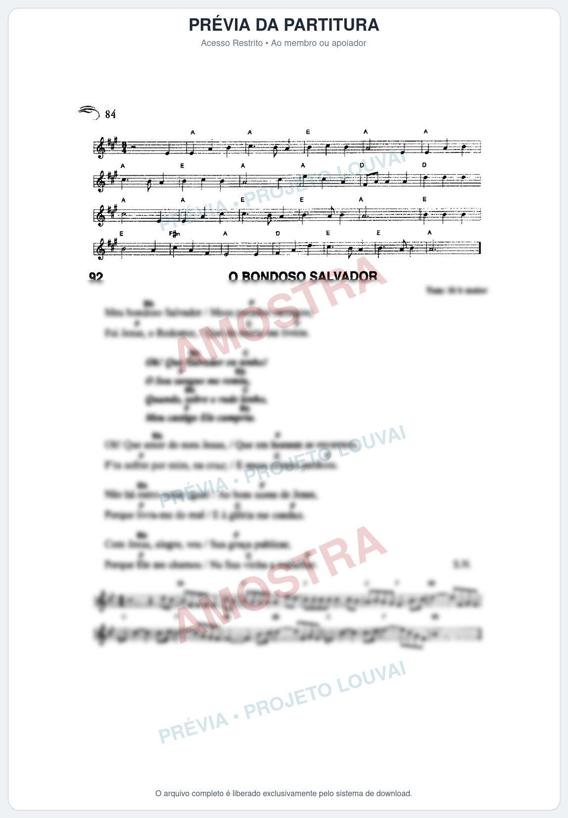 Prévia protegida da primeira página da partitura Partitura da música O Bondoso Salvador (Harpa Cristã nº92) - Harpa Cristã Cifrada - Tom Bb
