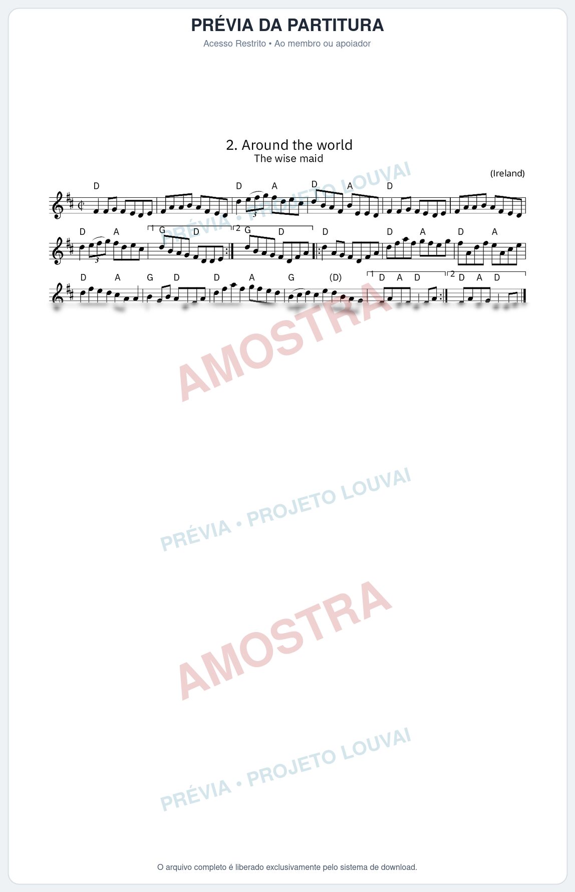 Prévia protegida da primeira página da partitura Partitura da música Around the world - King Street Sessions - Tom D