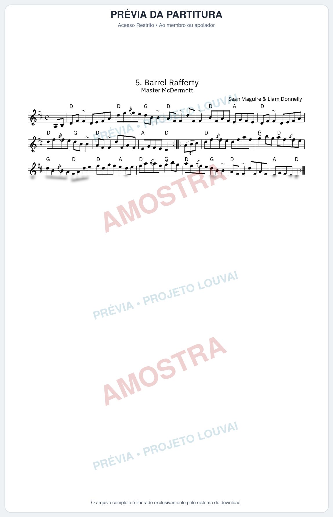 Prévia protegida da primeira página da partitura Partitura da música Barrel Rafferty - King Street Sessions - Tom D