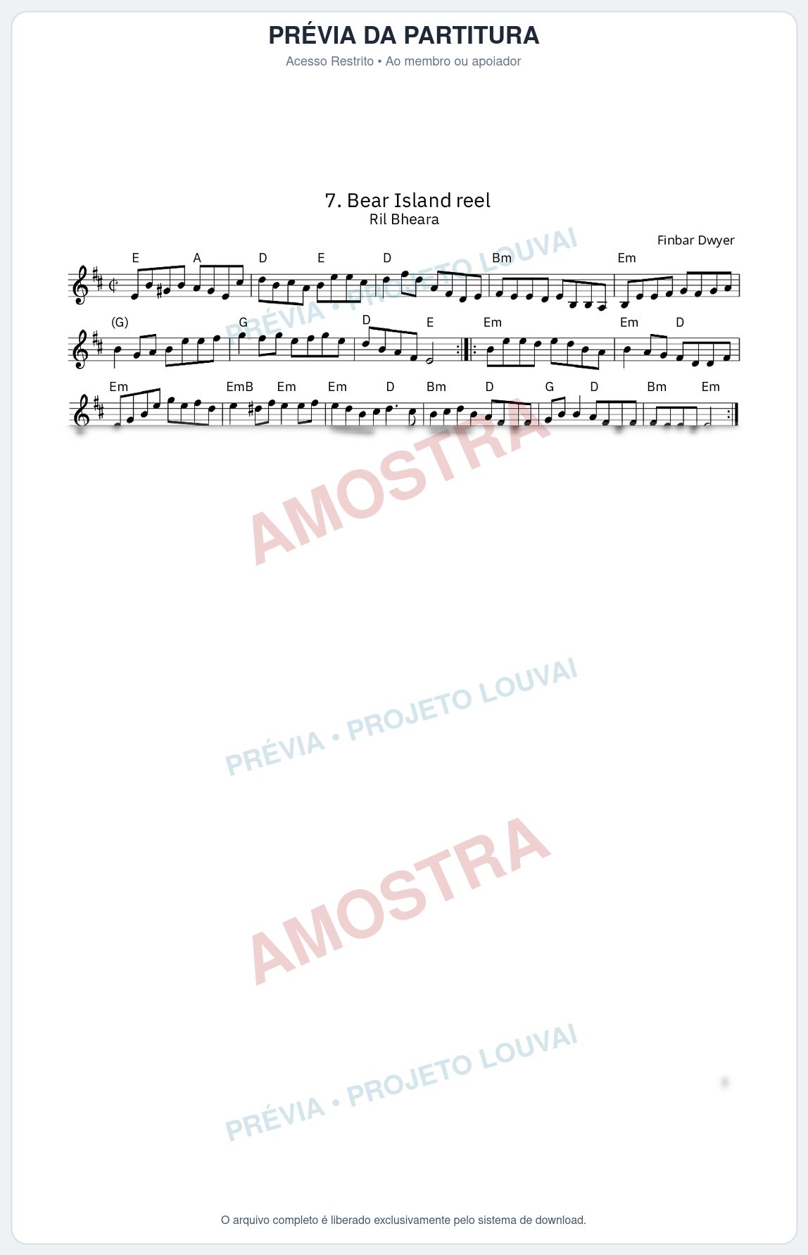 Prévia protegida da primeira página da partitura Partitura da música Bear Island reel - King Street Sessions - Tom D