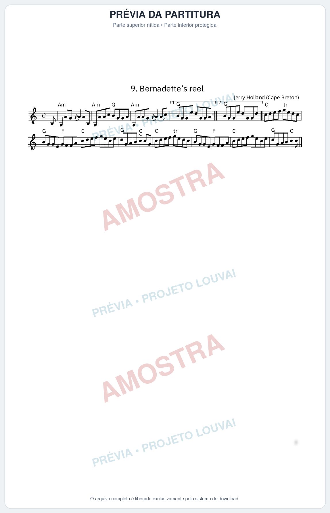 Prévia protegida da primeira página da partitura Partitura da música Bernadette’s reel - King Street Sessions - Tom D