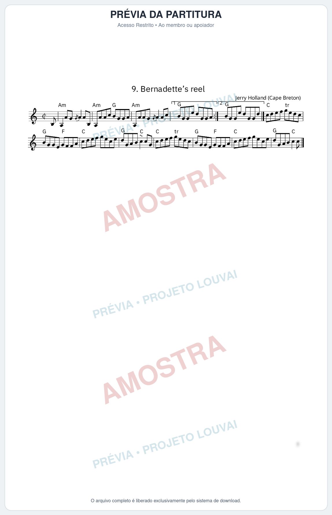Prévia protegida da primeira página da partitura Partitura da música Bernadette’s reel - King Street Sessions - Tom D