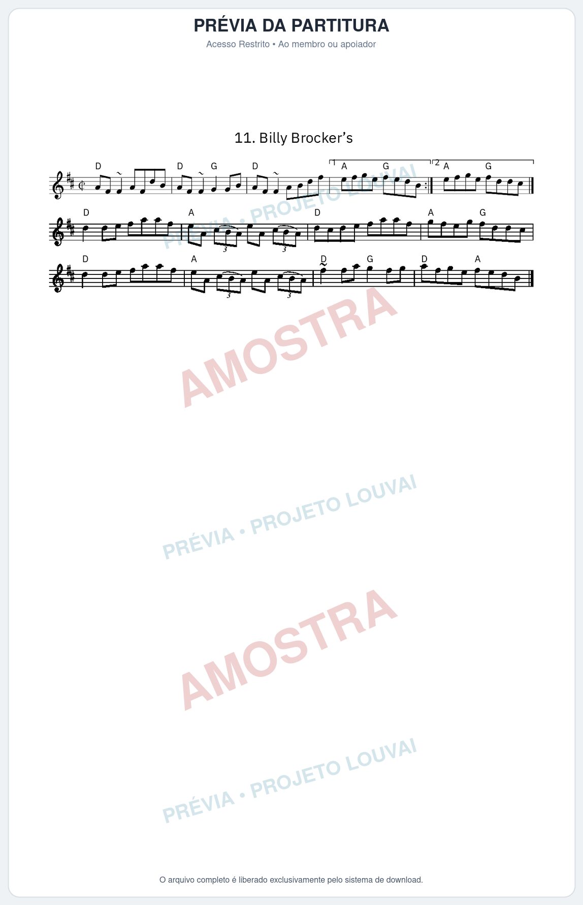 Prévia protegida da primeira página da partitura Partitura da música Billy Brocker’s - King Street Sessions - Tom D