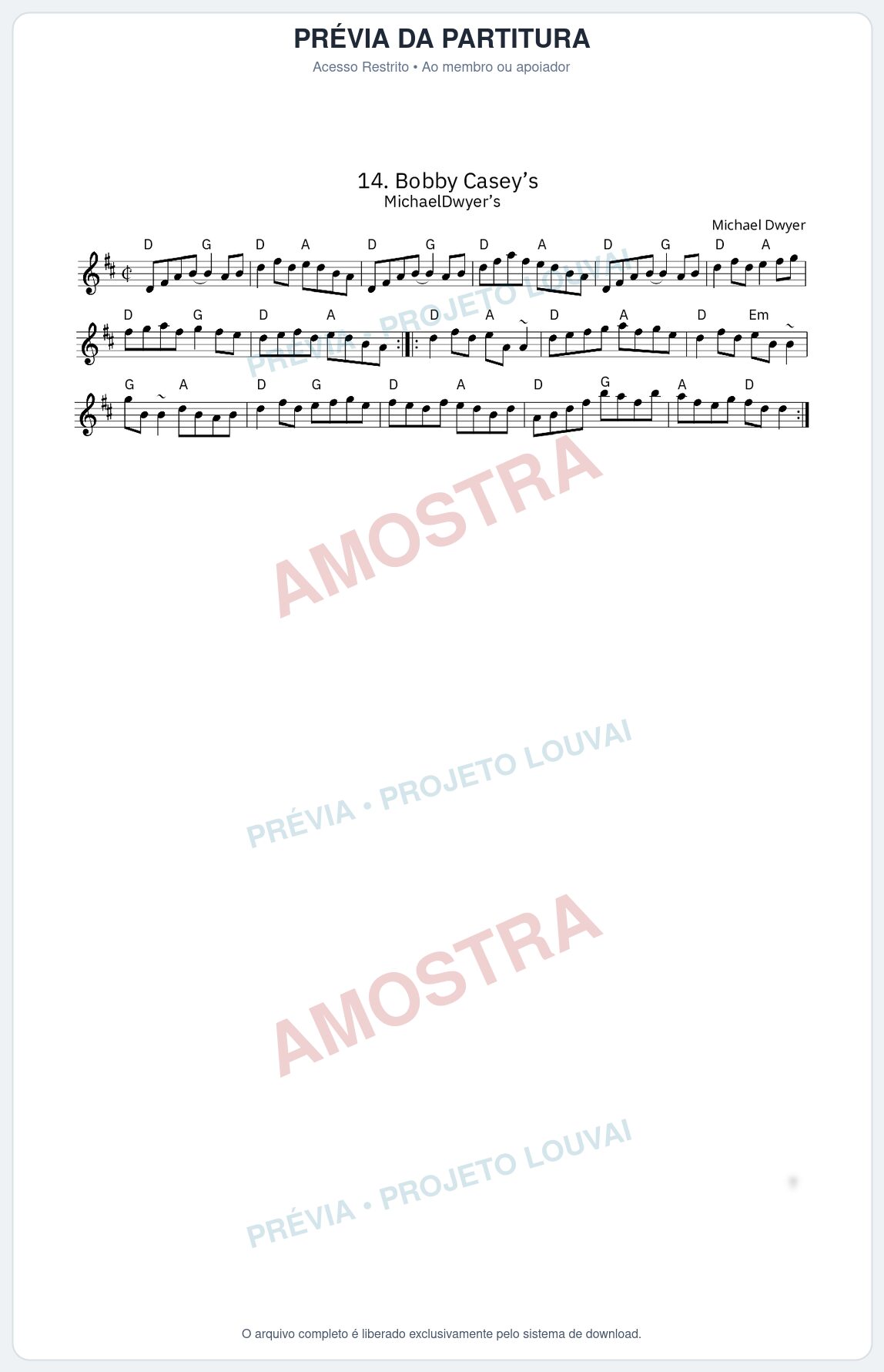 Prévia protegida da primeira página da partitura Partitura da música Bobby Casey’s - King Street Sessions - Tom D
