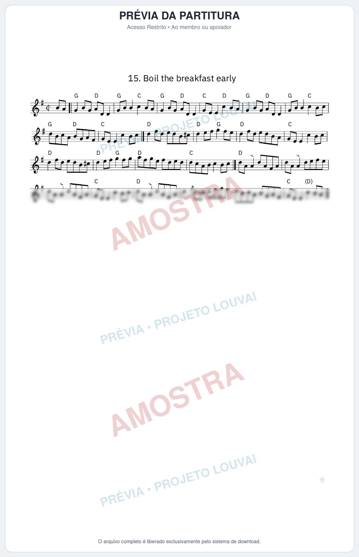 Prévia protegida da primeira página da partitura Partitura da música Boil the breakfast early - King Street Sessions - Tom G