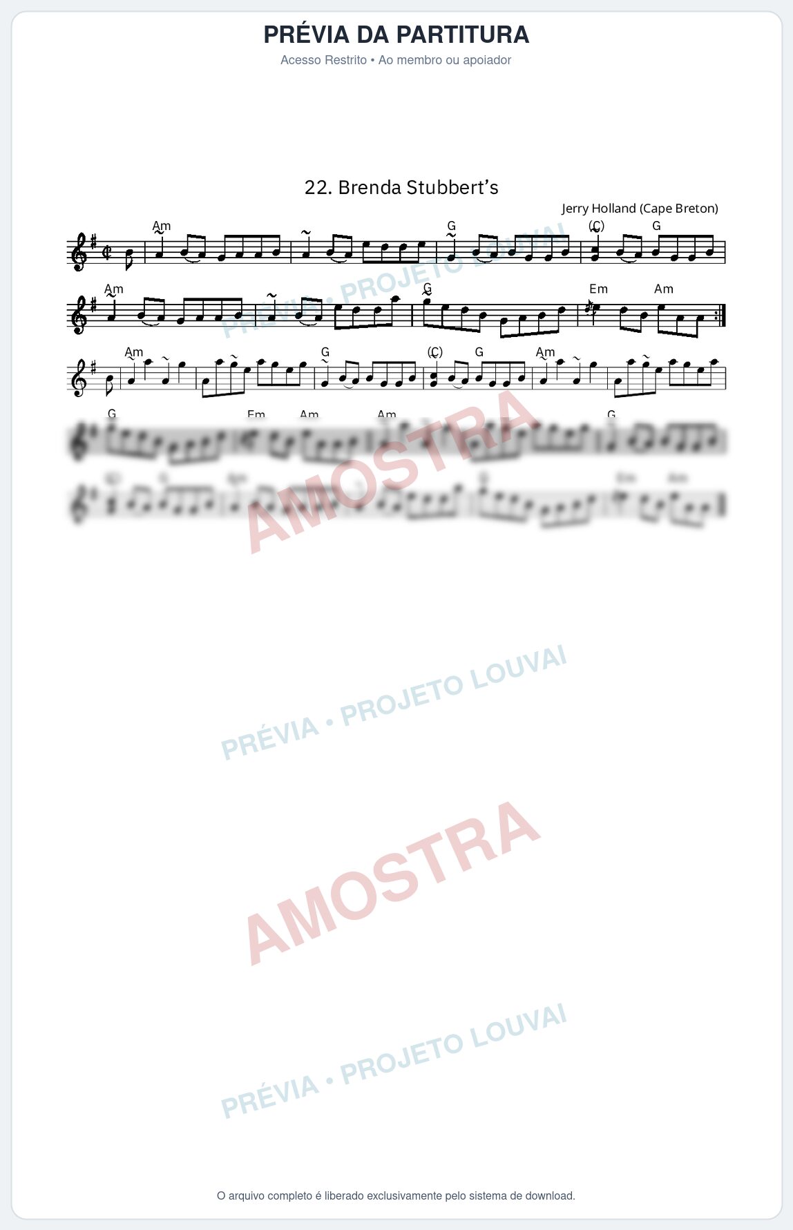 Prévia protegida da primeira página da partitura Partitura da música Brenda Stubbert’s - King Street Sessions - Tom Am
