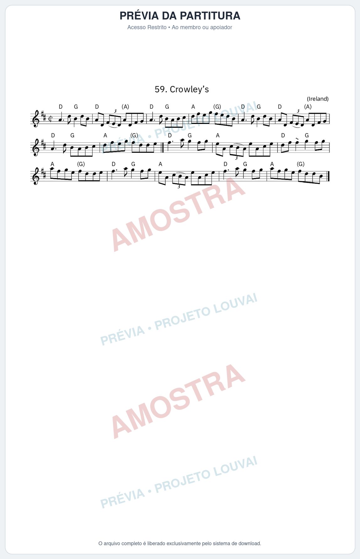 Prévia protegida da primeira página da partitura Partitura da música Crowley’s - King Street Sessions - Tom D