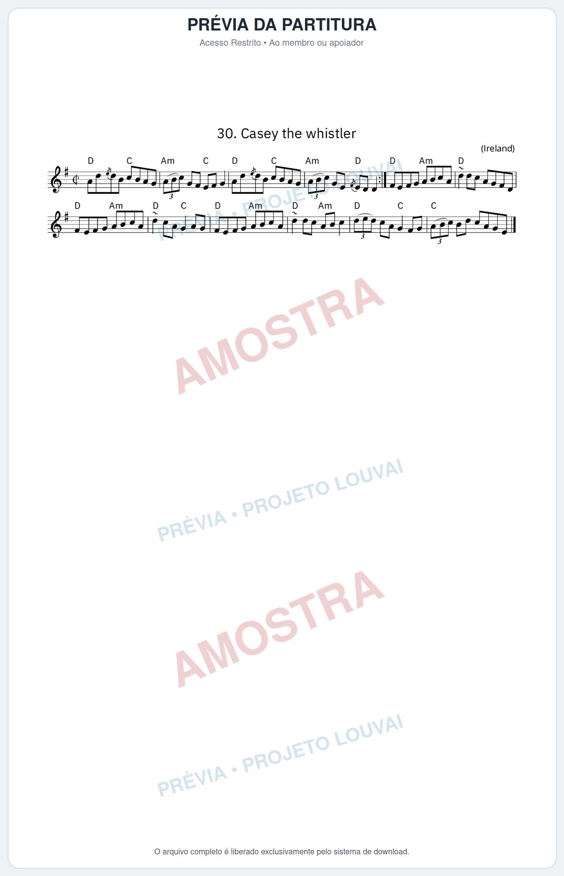 Prévia protegida da primeira página da partitura Partitura da música Casey the whistler - King Street Sessions - Tom D