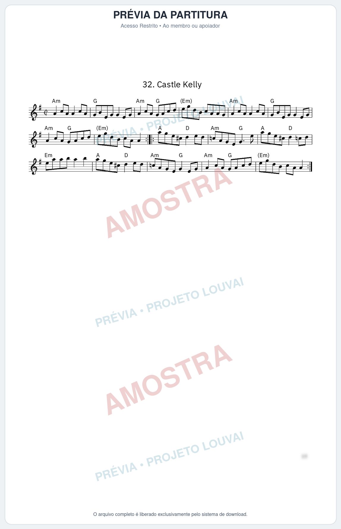 Prévia protegida da primeira página da partitura Partitura da música Castle Kelly - King Street Sessions - Tom Am