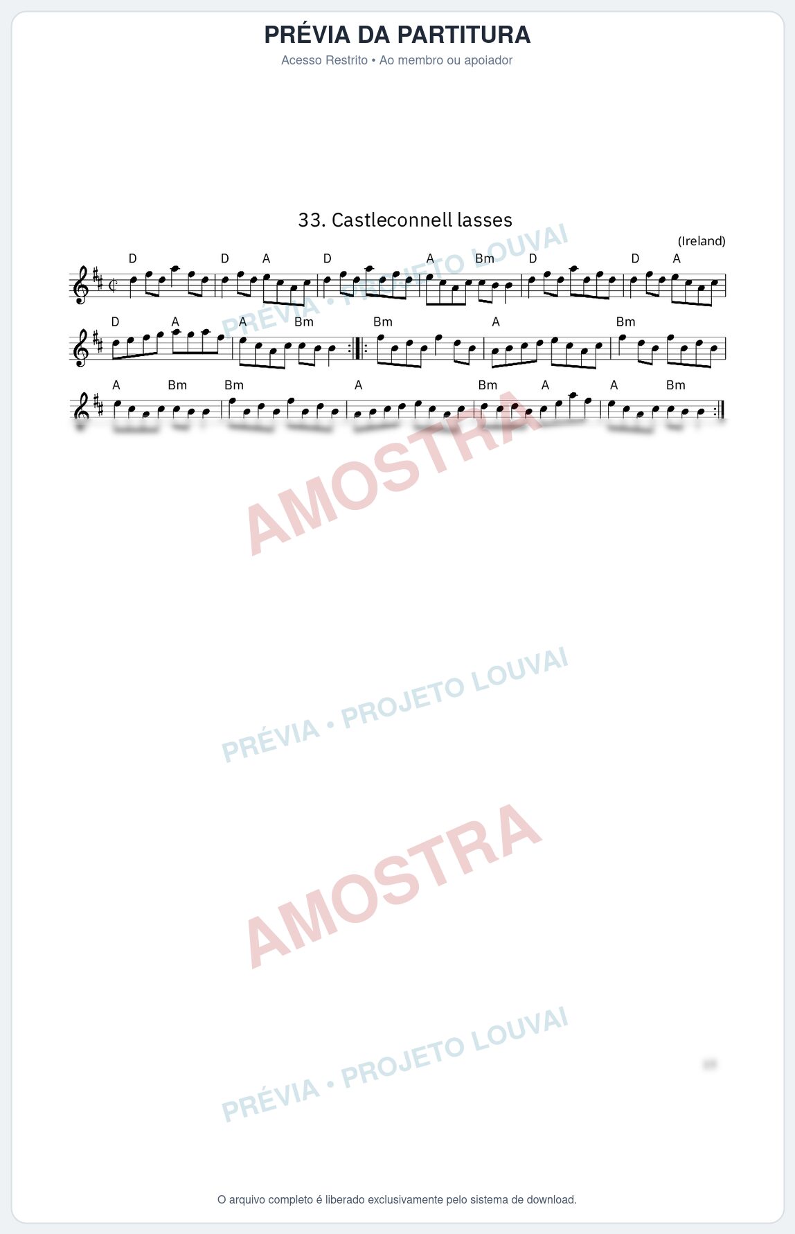 Prévia protegida da primeira página da partitura Partitura da música Castleconnell lasses - King Street Sessions - Tom D