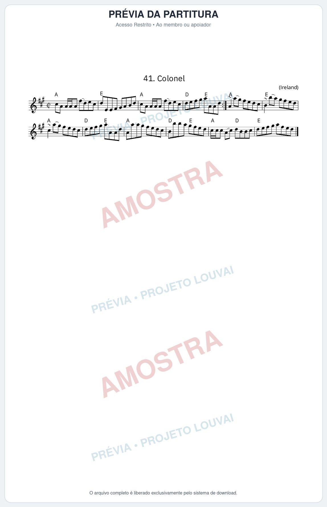 Prévia protegida da primeira página da partitura Partitura da música Colonel - King Street Sessions - Tom A