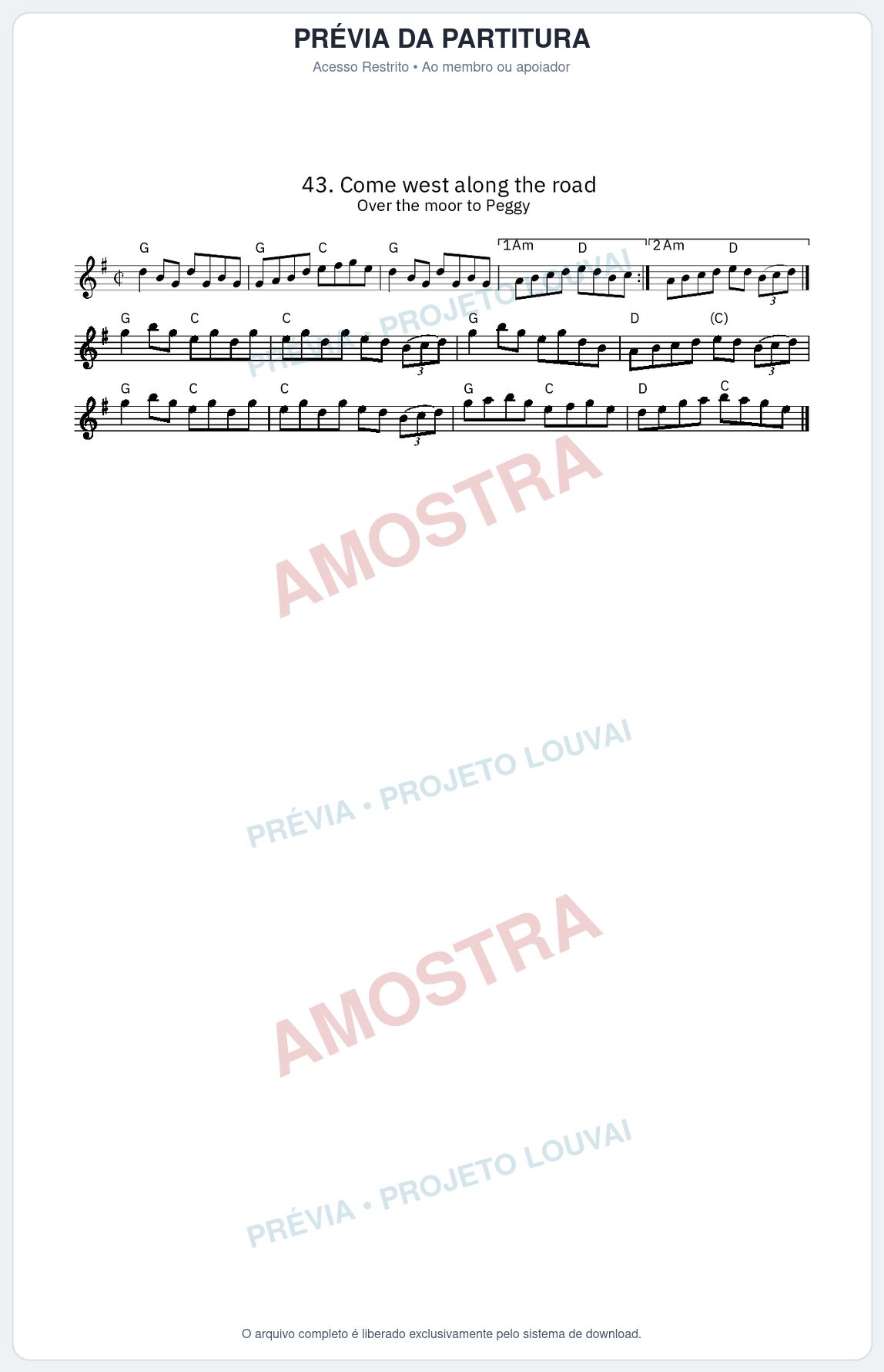 Prévia protegida da primeira página da partitura Partitura da música Come west along the road - King Street Sessions - Tom G