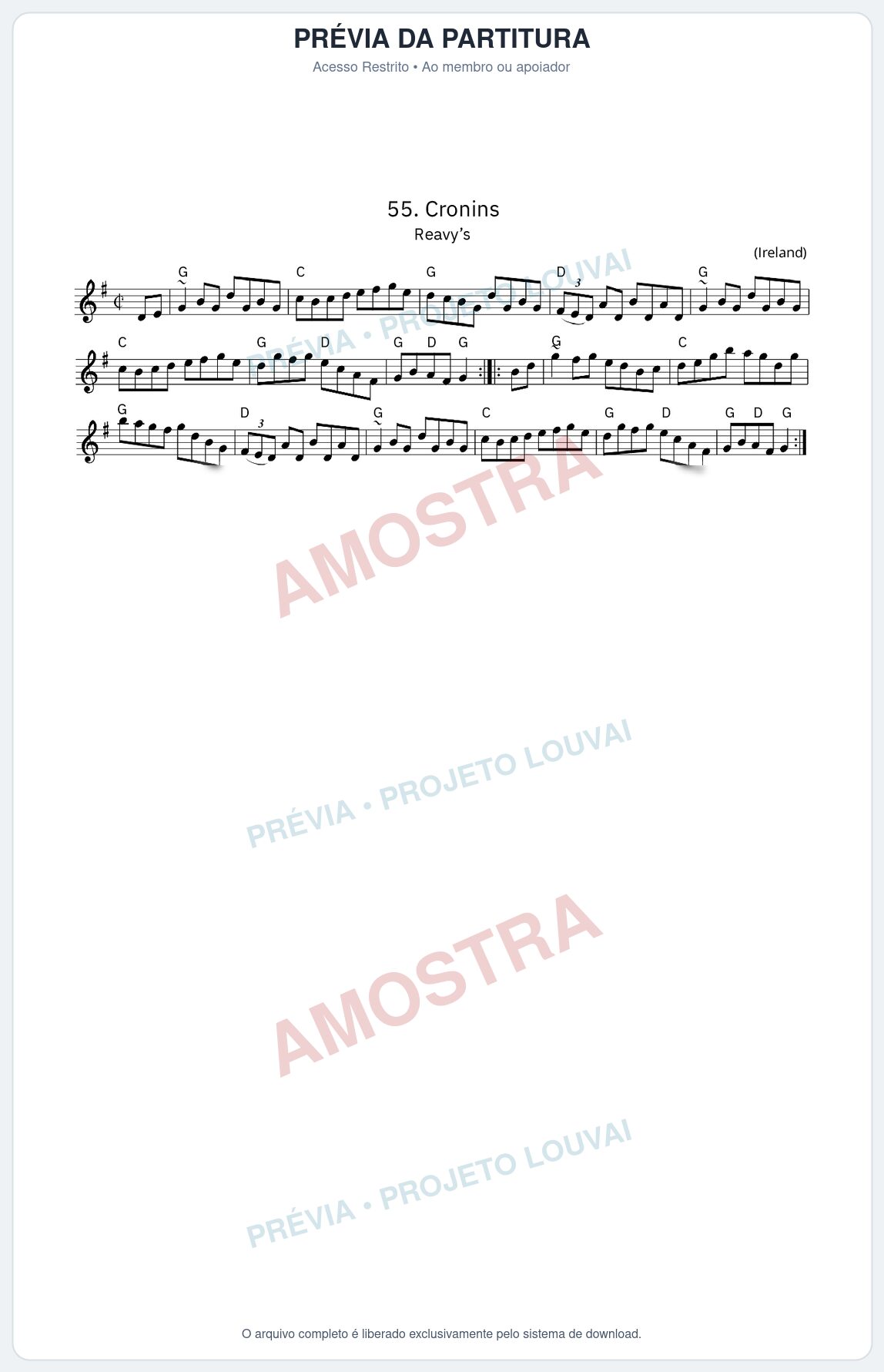 Prévia protegida da primeira página da partitura Partitura da música Cronins Reavy’s - King Street Sessions - Tom G