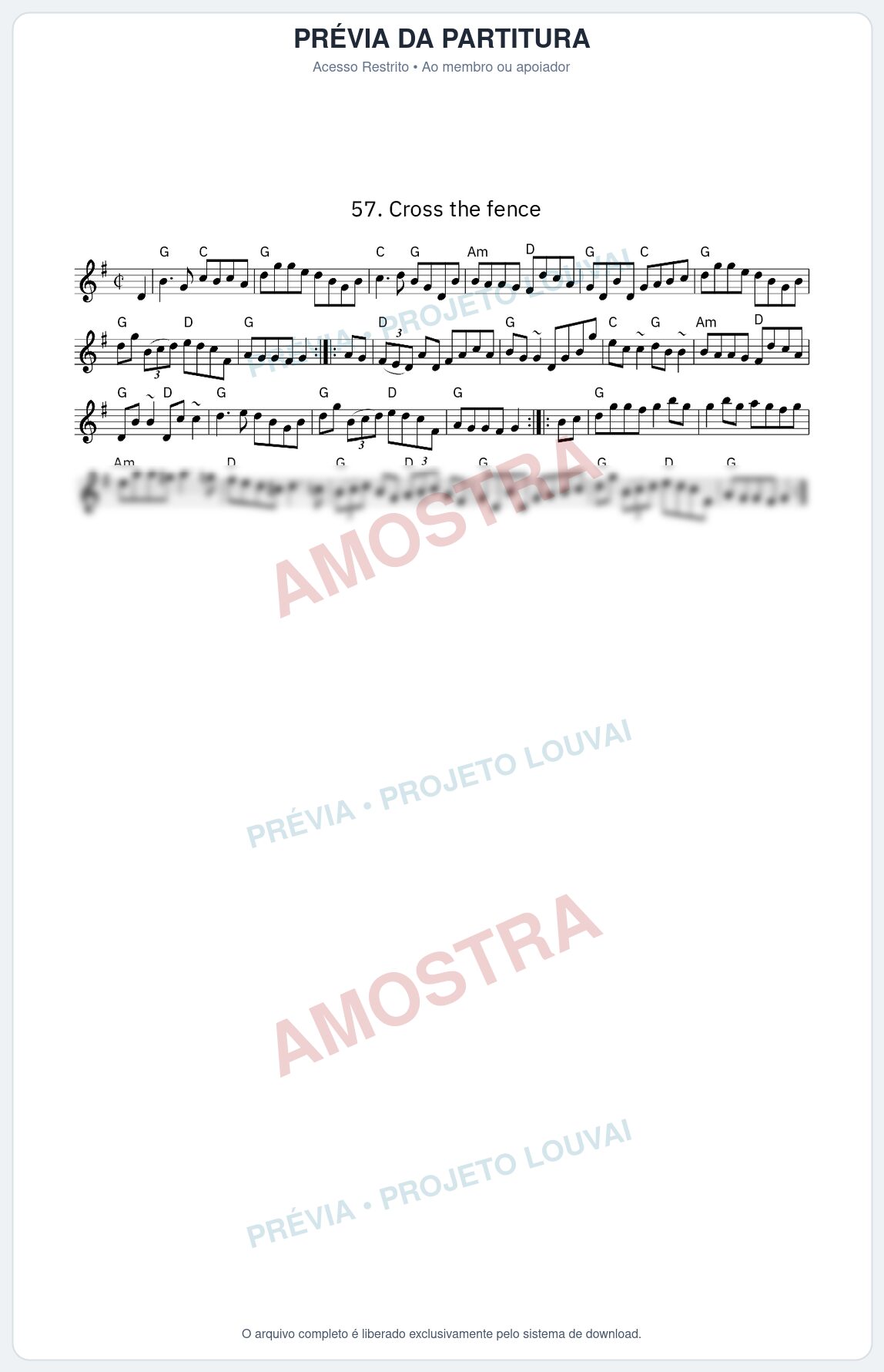 Prévia protegida da primeira página da partitura Partitura da música Cross the fence - King Street Sessions - Tom G