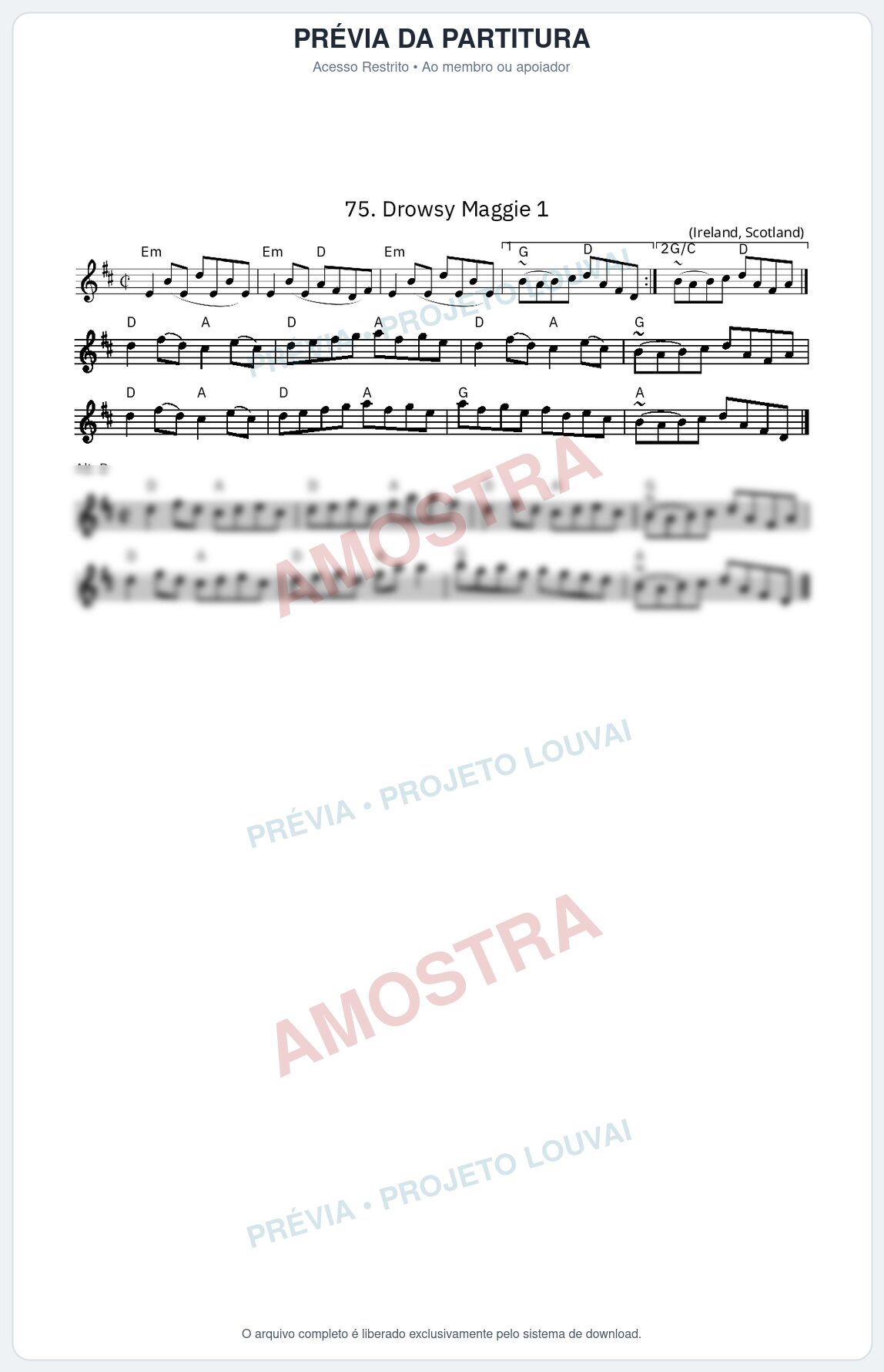 Prévia protegida da primeira página da partitura Partitura da música Drowsy Maggie 1 - King Street Sessions - Tom Em