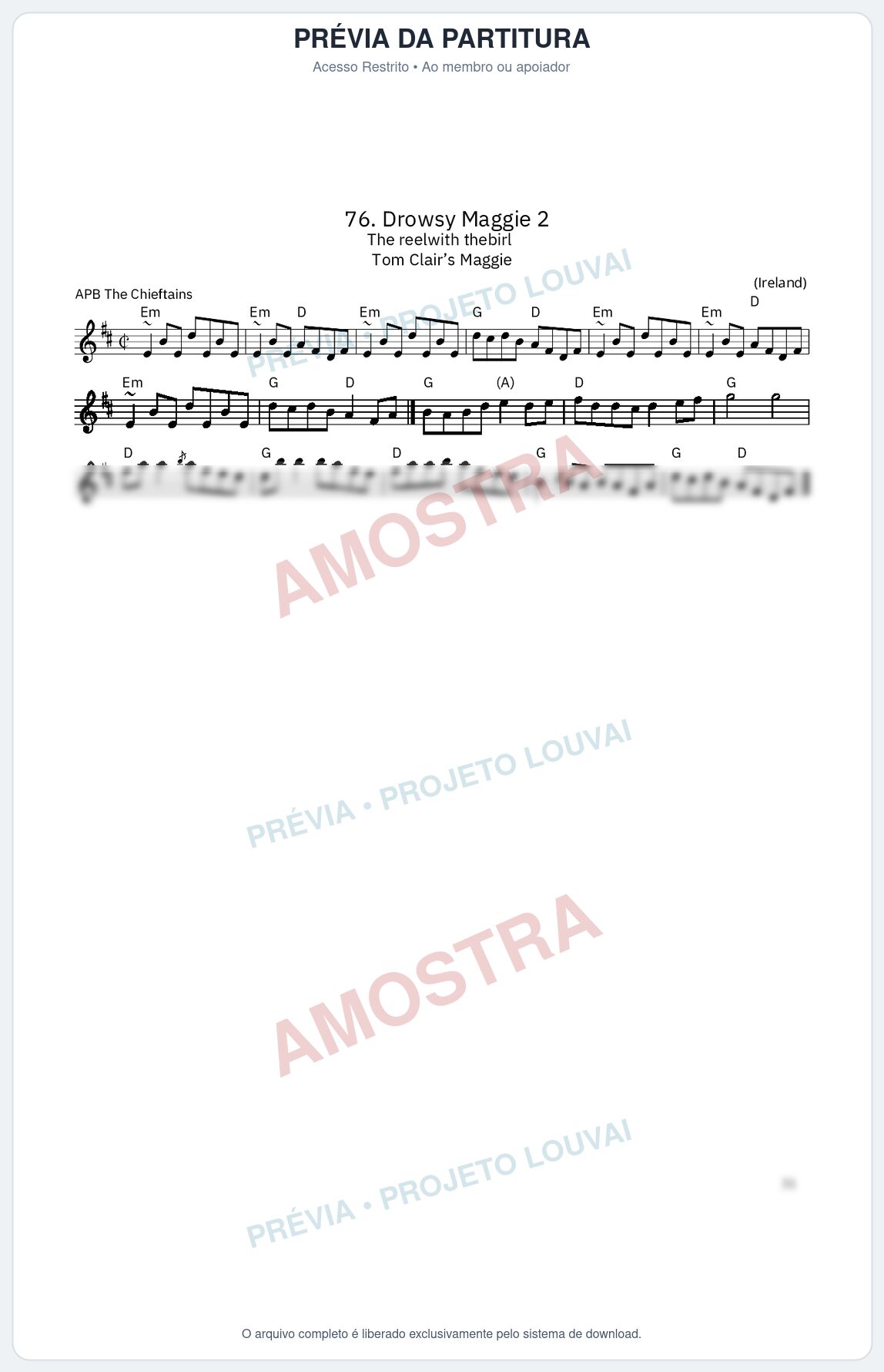 Prévia protegida da primeira página da partitura Partitura da música Drowsy Maggie 2 - King Street Sessions - Tom Em