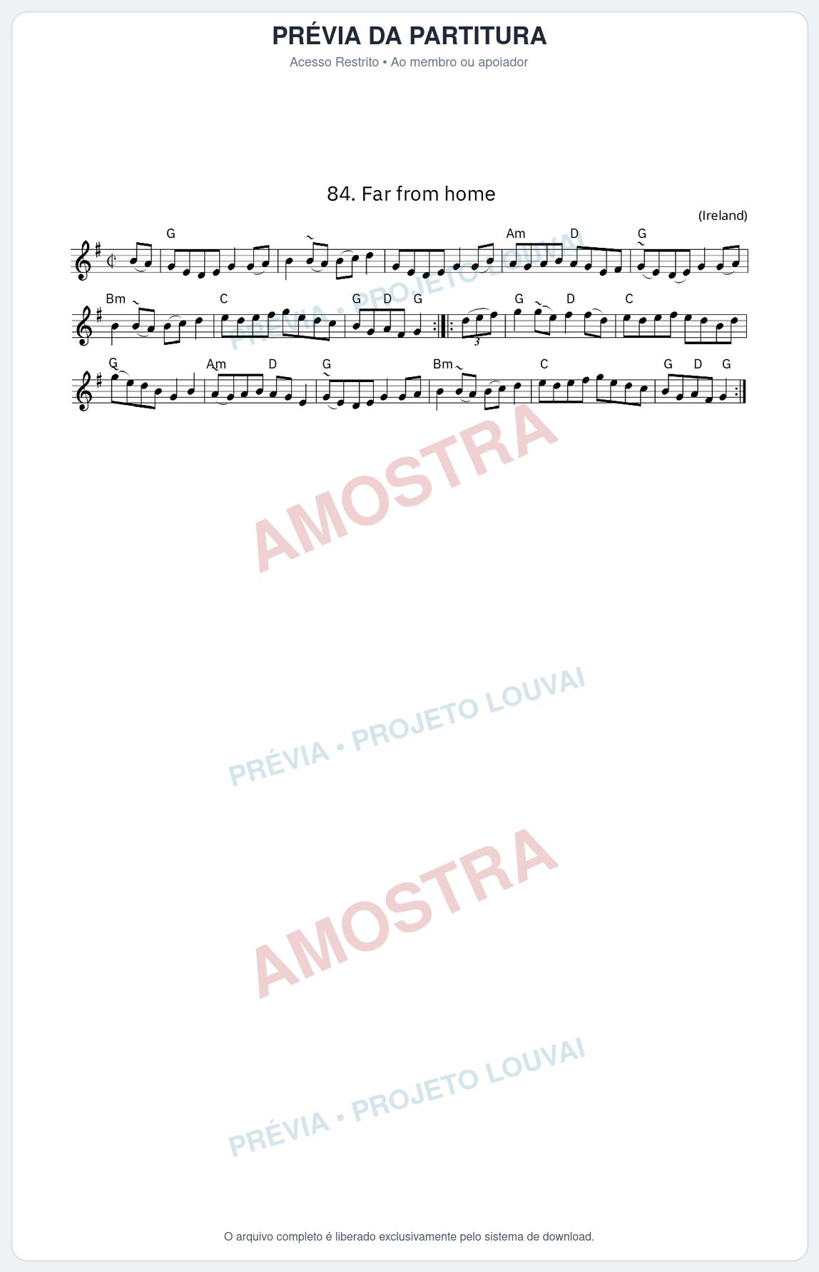 Prévia protegida da primeira página da partitura Partitura da música Far from home - King Street Sessions - Tom G