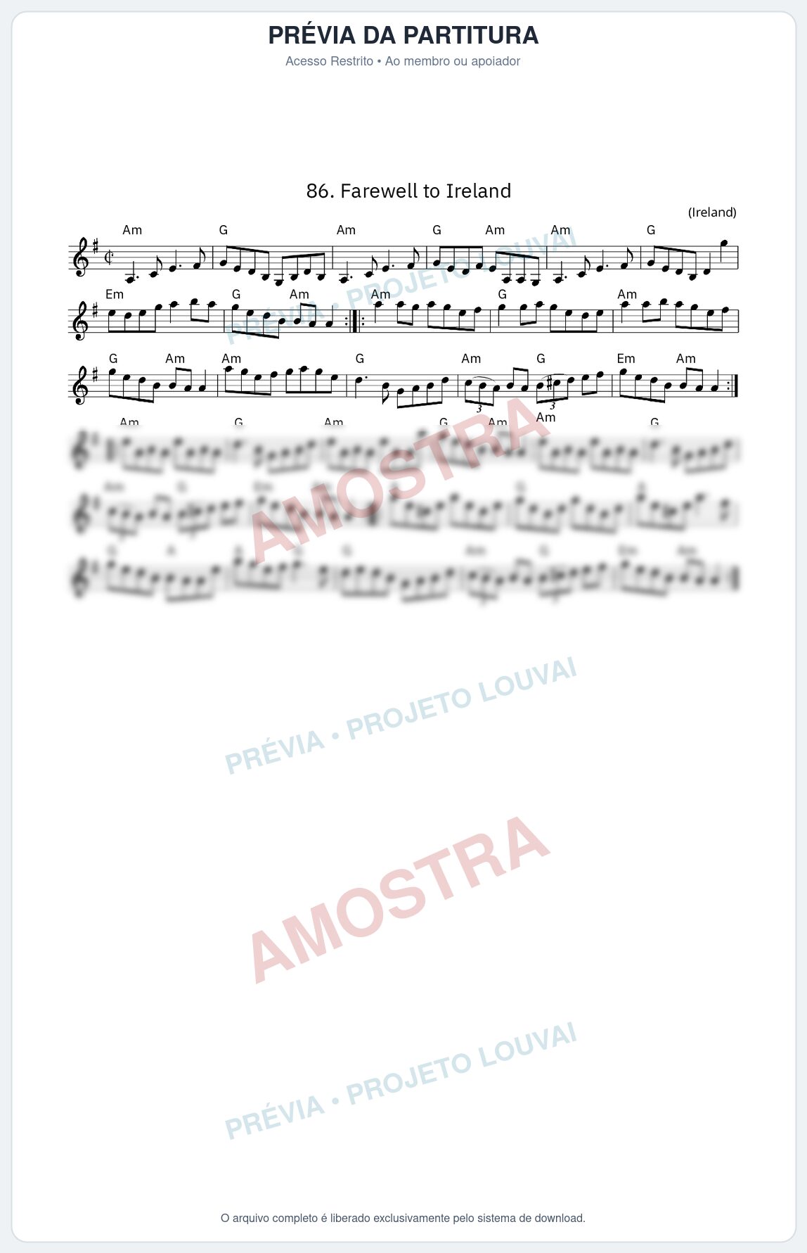 Prévia protegida da primeira página da partitura Partitura da música Farewell to Ireland - King Street Sessions - Tom Am