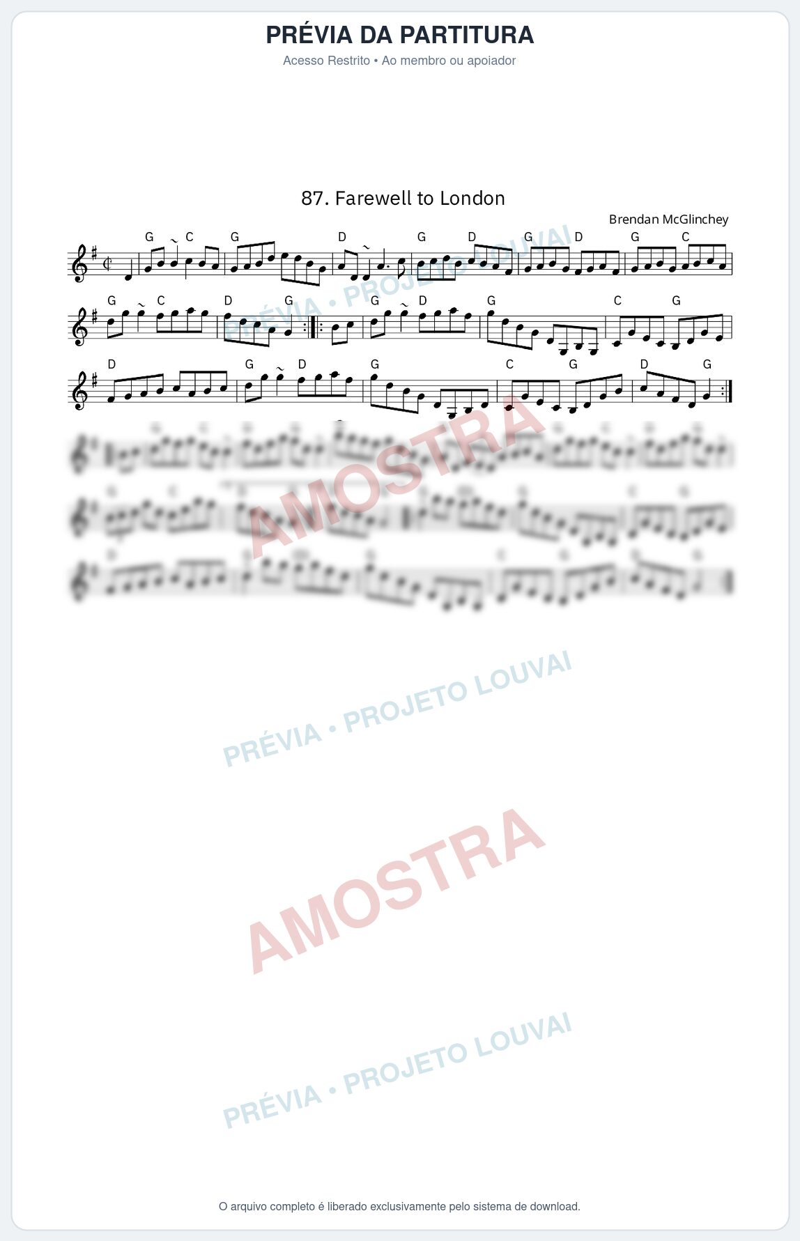 Prévia protegida da primeira página da partitura Partitura da música Farewell to London - King Street Sessions - Tom G