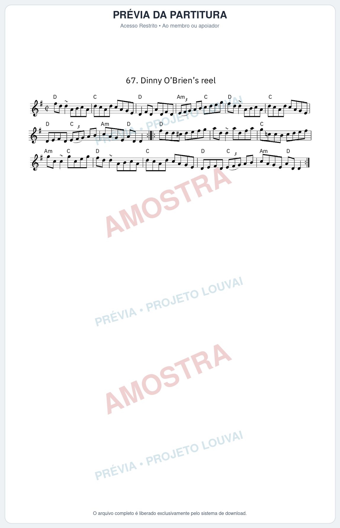 Prévia protegida da primeira página da partitura Partitura da música Dinny O’Brien’s reel - King Street Sessions - Tom D