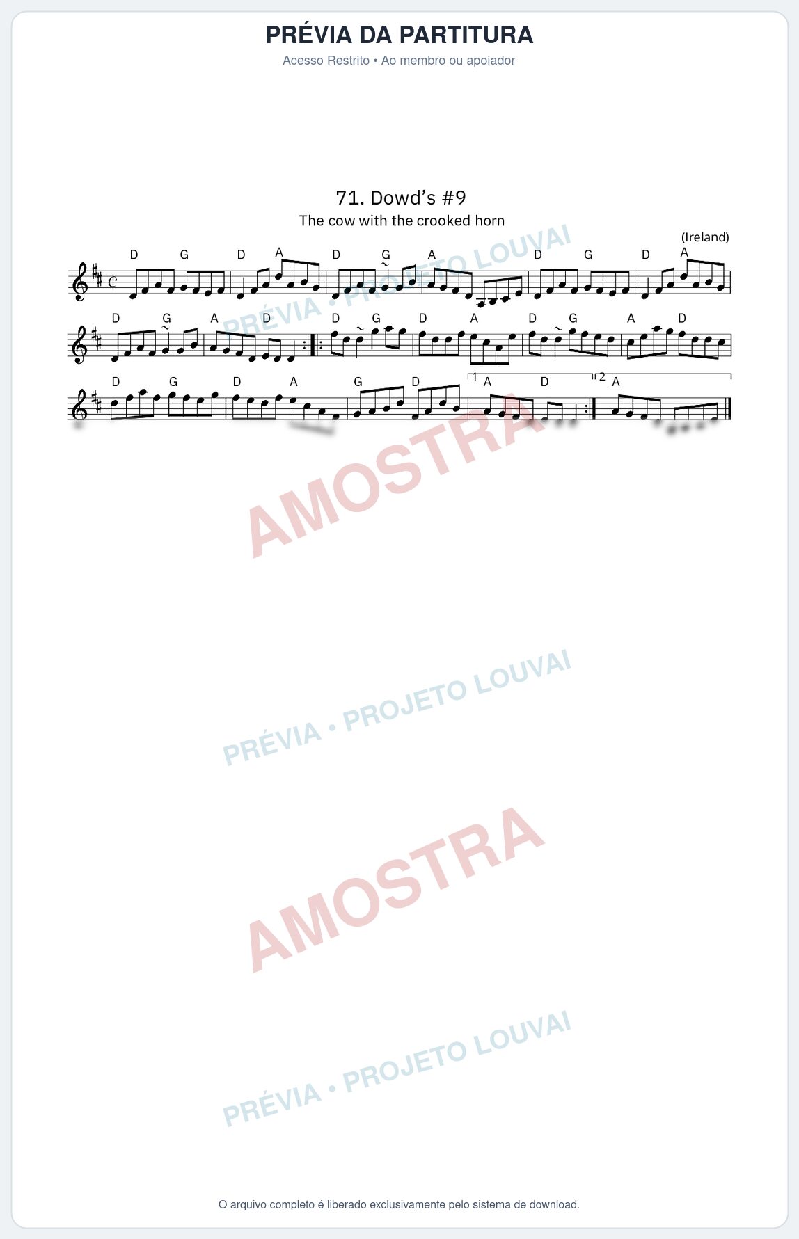Prévia protegida da primeira página da partitura Partitura da música Dowd’s #9 - King Street Sessions - Tom D
