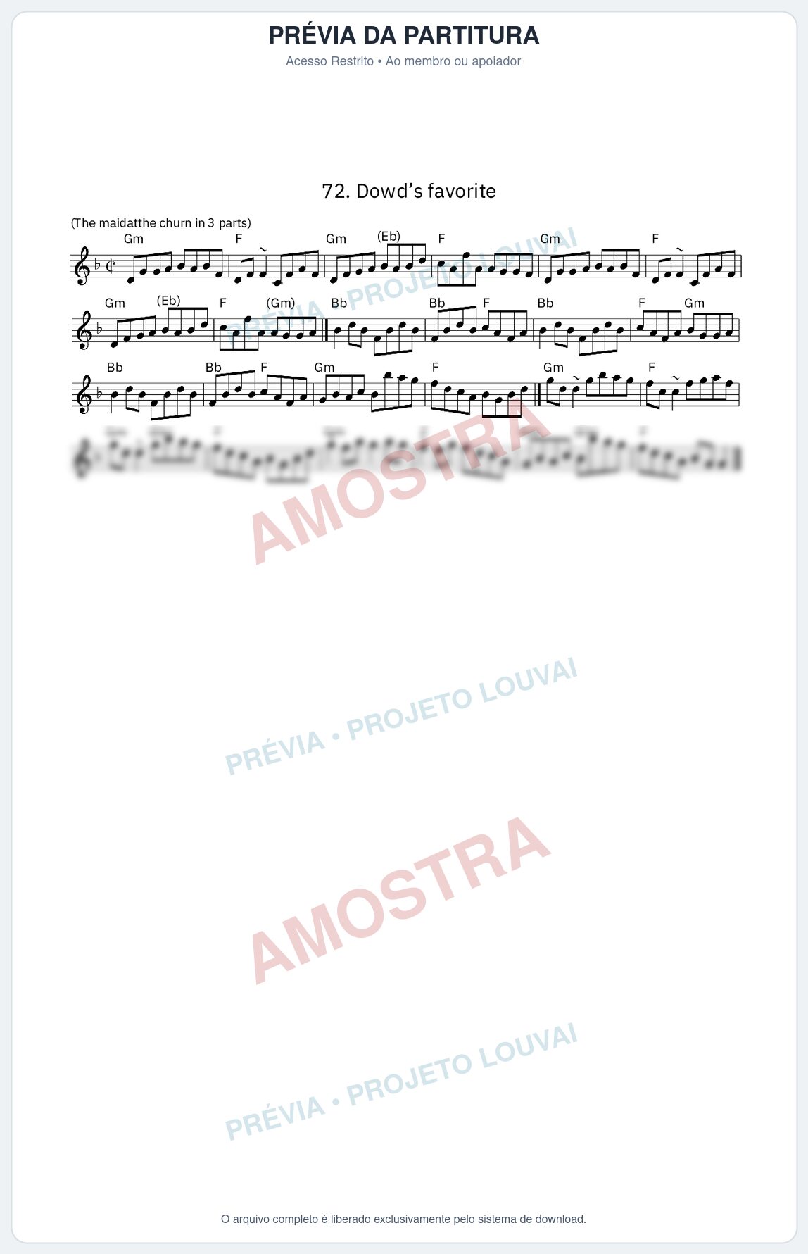 Prévia protegida da primeira página da partitura Partitura da música Dowd’s favorite - King Street Sessions - Tom Gm