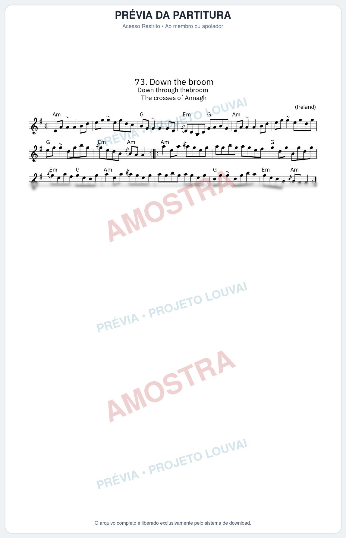 Prévia protegida da primeira página da partitura Partitura da música Down the broom - King Street Sessions - Tom Am