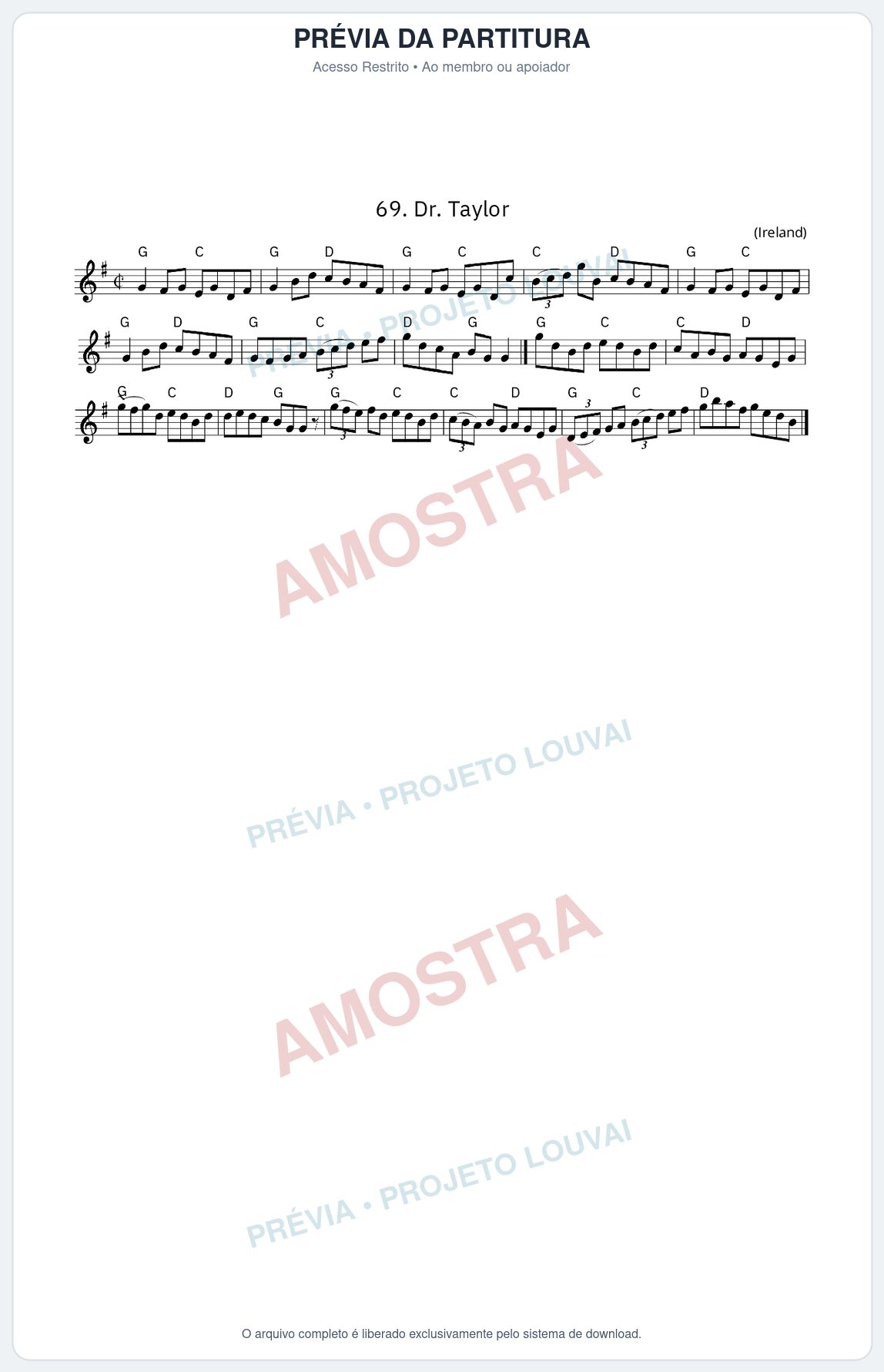 Prévia protegida da primeira página da partitura Partitura da música Dr. Taylor - King Street Sessions - Tom G