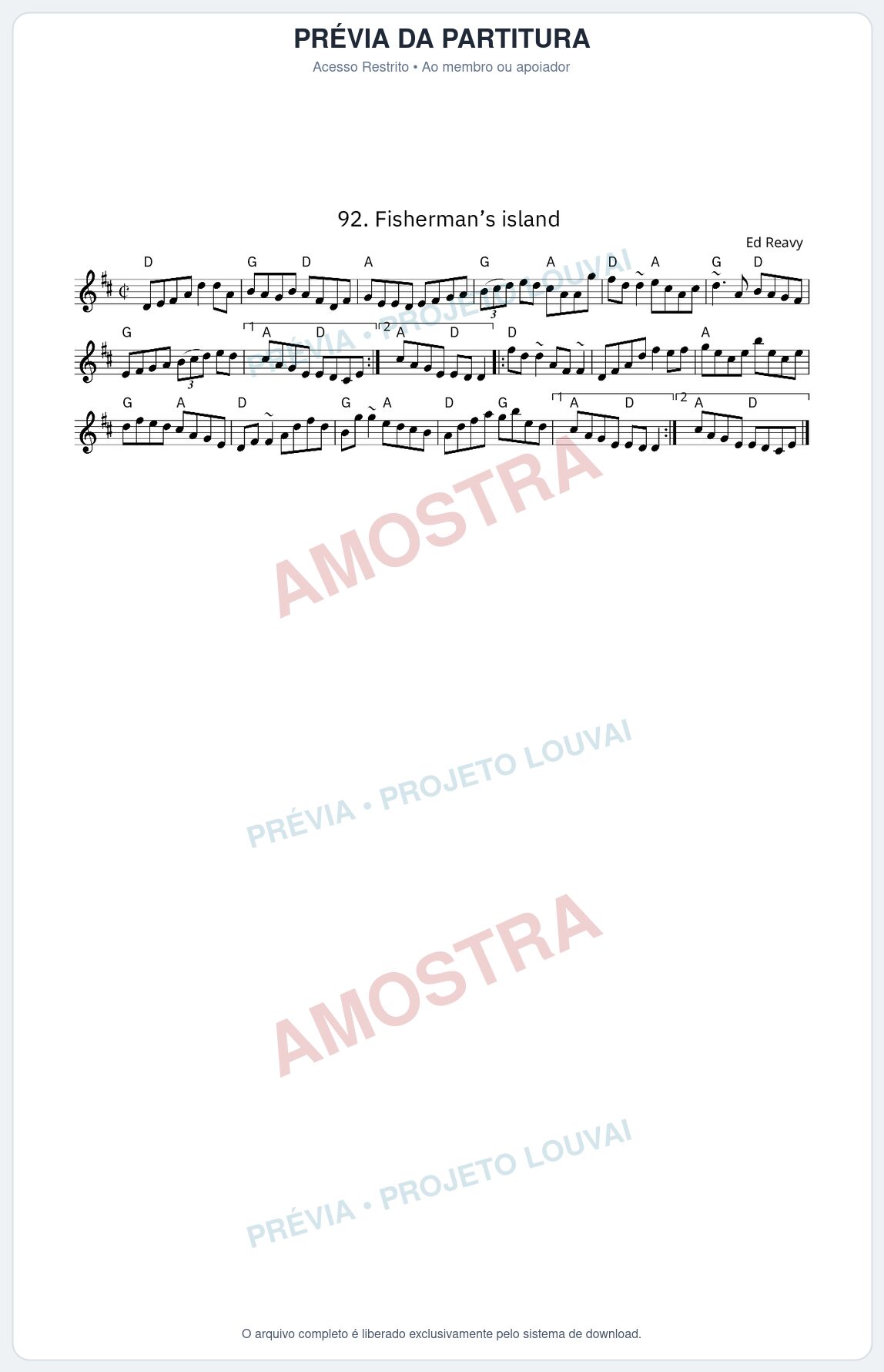 Prévia protegida da primeira página da partitura Partitura da música Fisherman’s island - King Street Sessions - Tom D