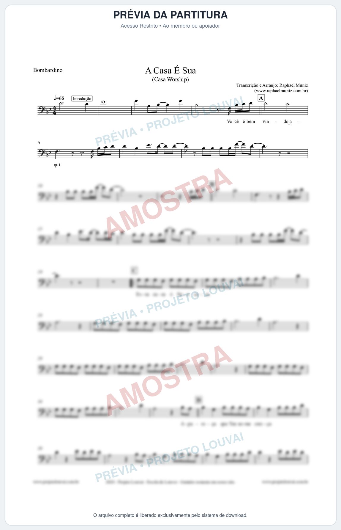 Prévia protegida da primeira página da partitura Partitura para Bombardino - A Casa é Sua - Casa Worship