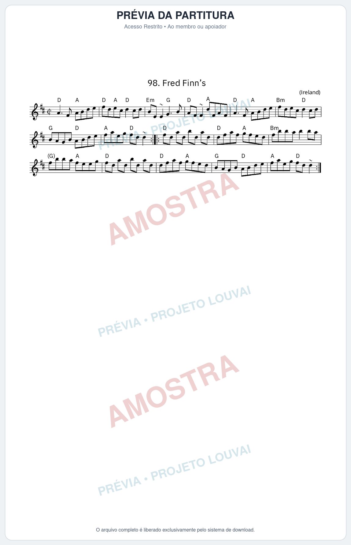 Prévia protegida da primeira página da partitura Partitura da música Fred Finn’s - King Street Sessions - Tom D