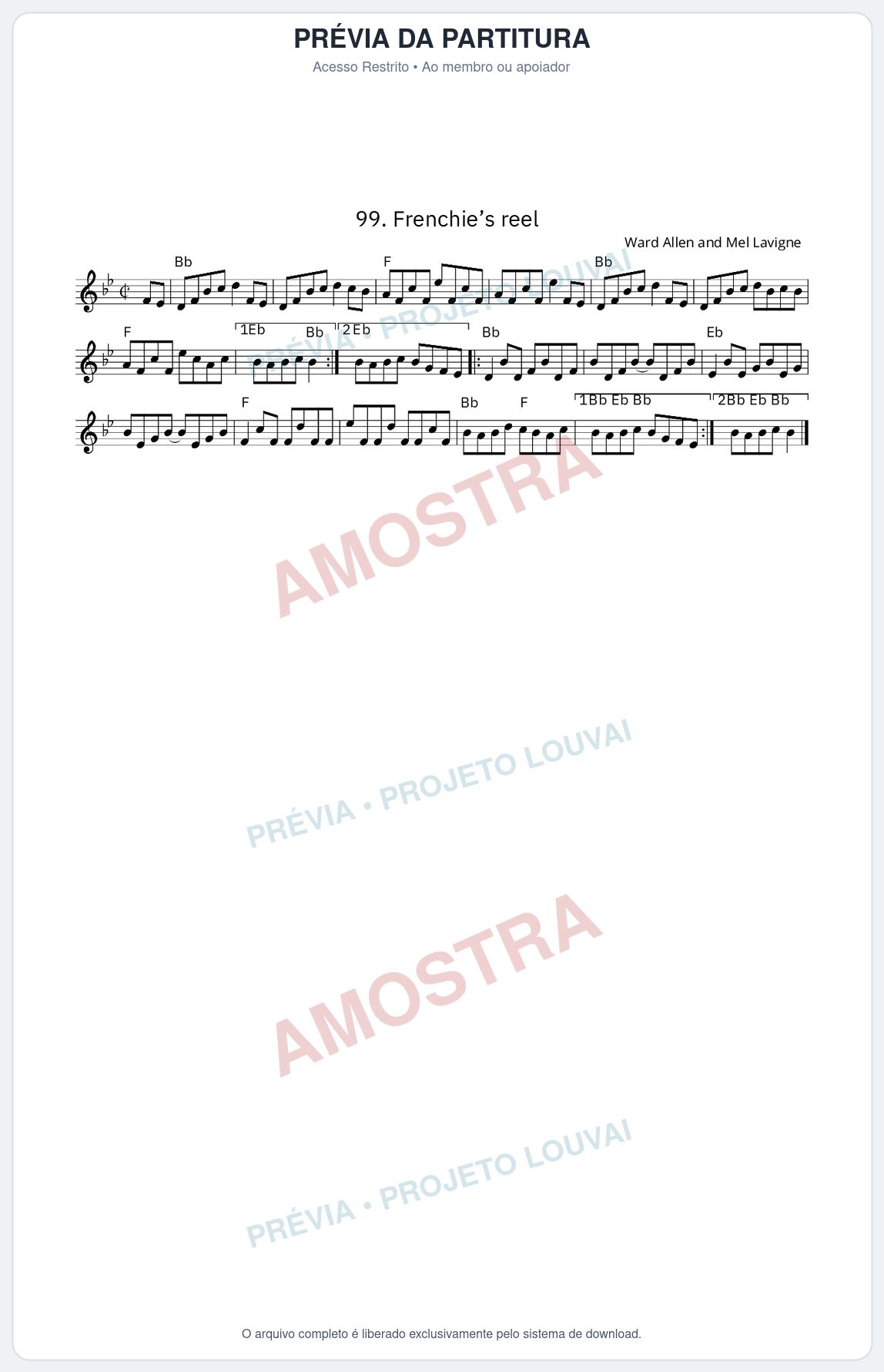 Prévia protegida da primeira página da partitura Partitura da música Frenchie’s reel - King Street Sessions - Tom Bb