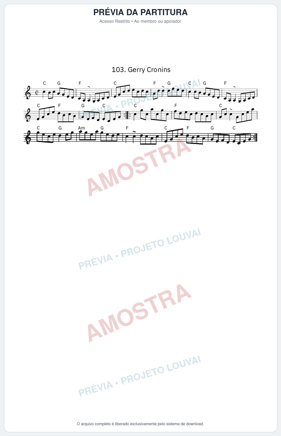 Prévia protegida da primeira página da partitura Partitura da música Gerry Cronins - King Street Sessions - Tom C