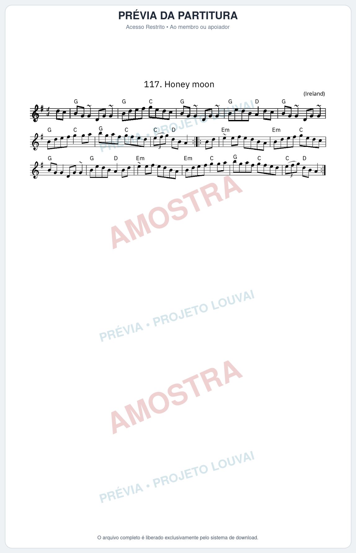 Prévia protegida da primeira página da partitura Partitura da música Honey moon - King Street Sessions - Tom G