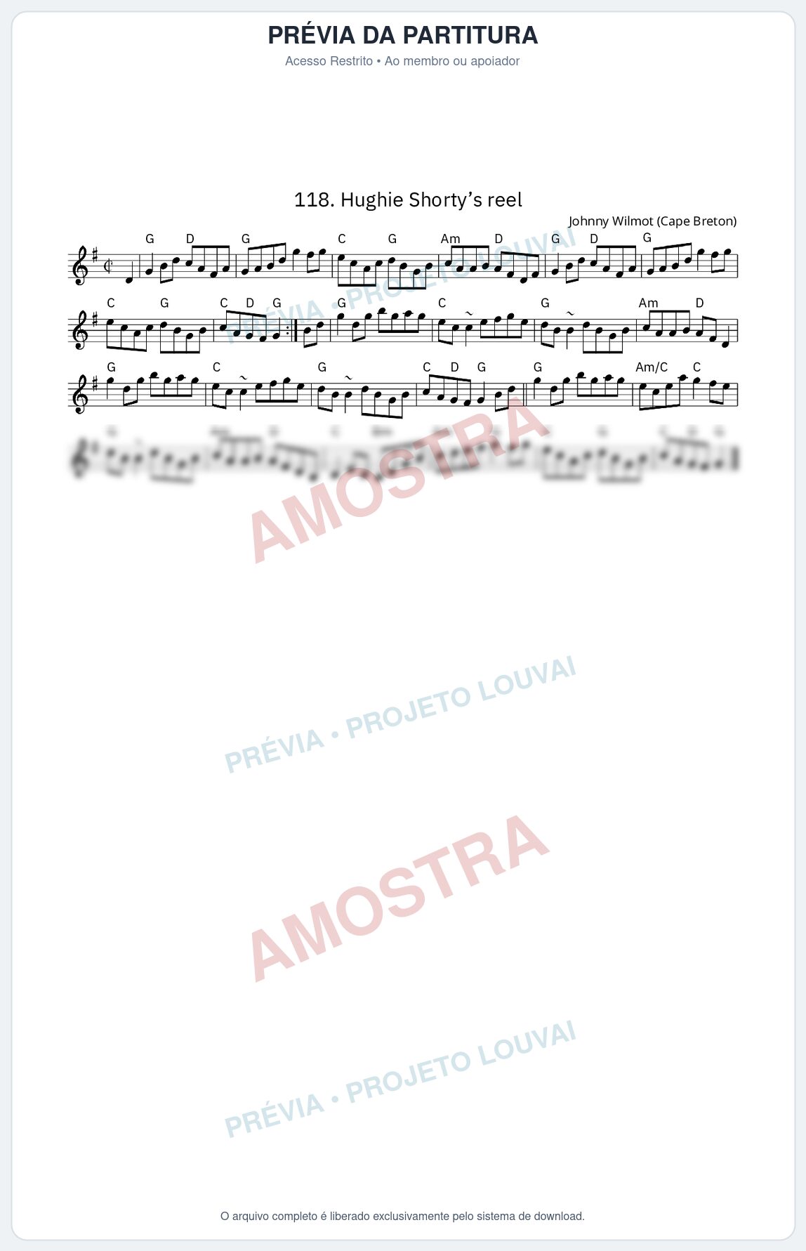 Prévia protegida da primeira página da partitura Partitura da música Hughie Shorty’s reel - King Street Sessions - Tom G