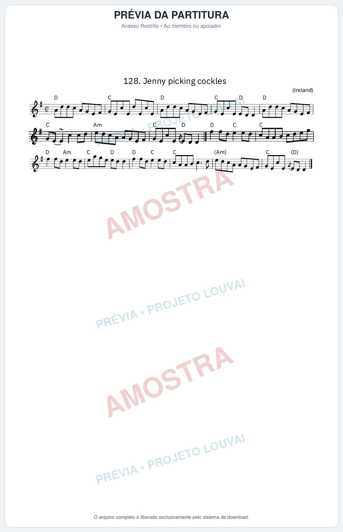 Prévia protegida da primeira página da partitura Partitura da música Jenny picking cockles - King Street Sessions - Tom D