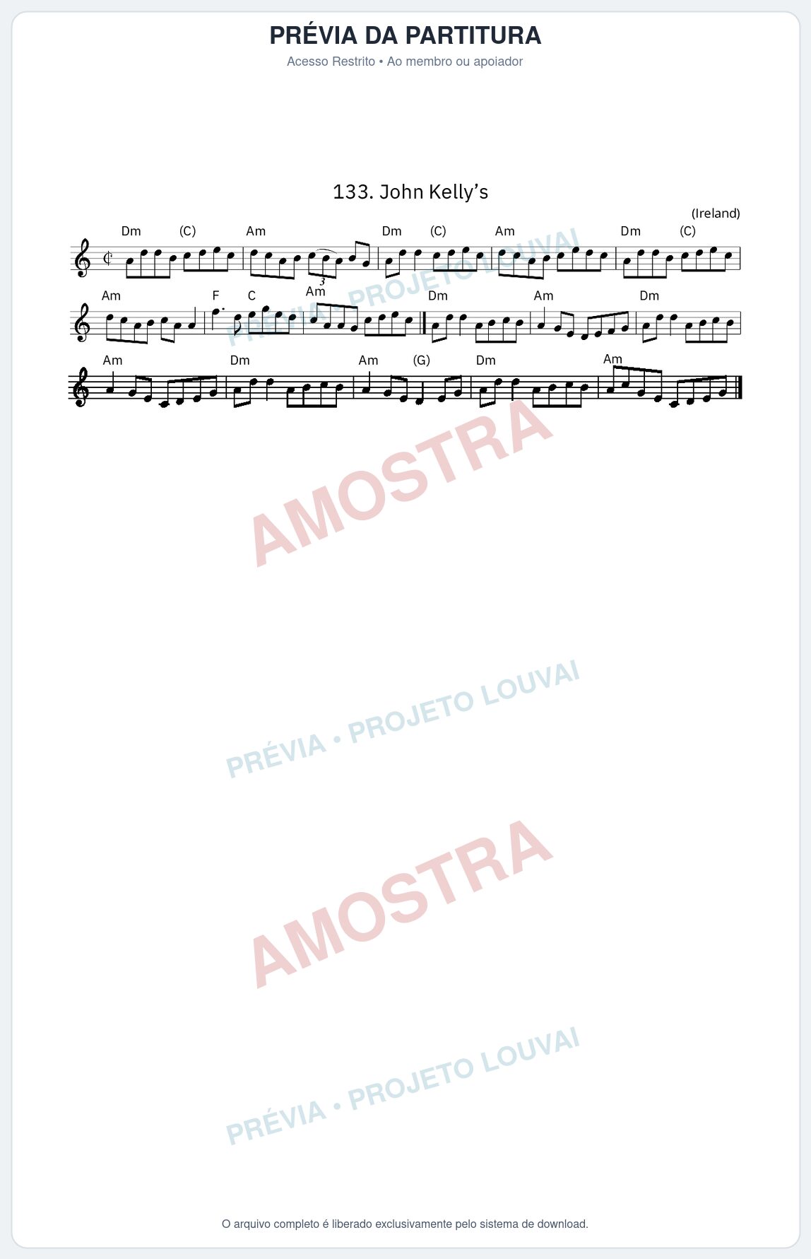 Prévia protegida da primeira página da partitura Partitura da música John Kelly’s - King Street Sessions - Tom Dm
