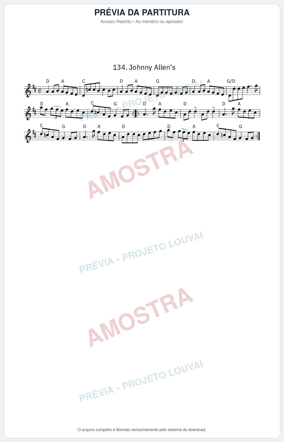 Prévia protegida da primeira página da partitura Partitura da música Johnny Allen’s - King Street Sessions - Tom D