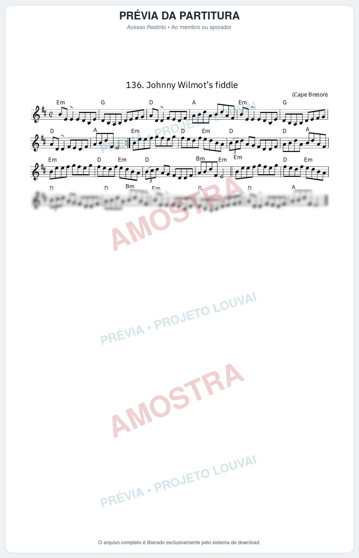 Prévia protegida da primeira página da partitura Partitura da música Johnny Wilmot’s fiddle - King Street Sessions - Tom Em
